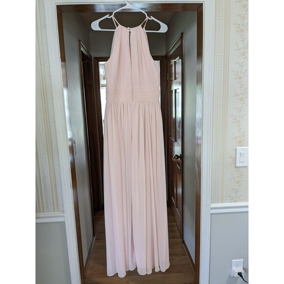 Bill Levkoff #Levkoff Keyhole Neck Chiffon Gown Bridesmaid Maxi Dress Pink 12 - Picture 2 of 12